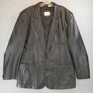 Vintage Adam Spencer Leather Blazer Jacket Mens Black Sz 46 Pockets Button Front